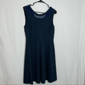 Pixley Size Large Millie Textured Knit Dress Navy Blue & Green Back Zipper